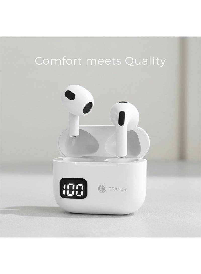 Trands Wireless Earbuds with Smart LED Touch Screen Charging Case, ANC Noise Cancelling Bluetooth 5.3 Headphones, HiFi Deep Bass Earphones for Android, iOS, Laptop- White - Image 3